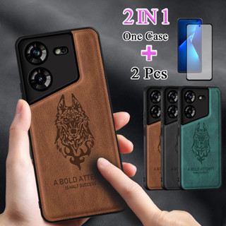 2 IN 1 เคสโทรศัพท์หนัง TPU เคลือบด้าน พร้อมตัวป้องกันหน้าจอเซรามิค ทรงโค้ง สําหรับ Tecno Pova 5