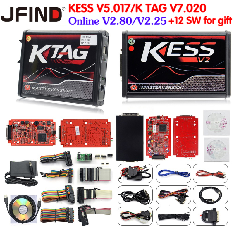 【Local stock】spot สินค้าkess V2 V2.80 V5.017 ออนไลน์ไม่จํากัด EU สีแดงรุ่น KTAG V2.25 V7.020 4 LED Master OBD2 รถรถบรรทุก ECU ชิป Tuning Programmer เครื่องมือ