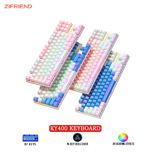 Zifriend KY400 คีย์บอร์ดเมคคานิคอล 87 คีย์ RGB สีฟ้า สําหรับคอมพิวเตอร์ เล่นเกม