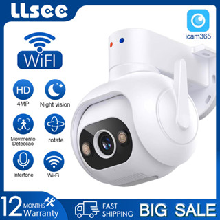 LLSEE icam365 4MP 2K กล้องวงจรปิดไร้สายกลางแจ้งกล้องรักษาความปลอดภัย 360 IP66 กันน้ำอัตโนมัติติดตามสีเต็มคืนวิสัยทัศน์สองทางเสียง