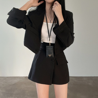 Korean style temperament suit short Blazer commuting thin wrap hip skirt two-piece set