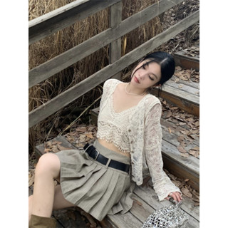 Early autumn western-style cardigan hook flower hollowed out lace long sleeve shirt+hook flower Camisole