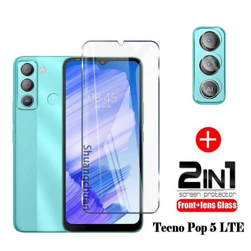 2in1 ฟิล์มกระจกนิรภัยกันรอยหน้าจอ และเลนส์กล้อง แบบนิ่ม สําหรับ Tecno Pop 5 LTE