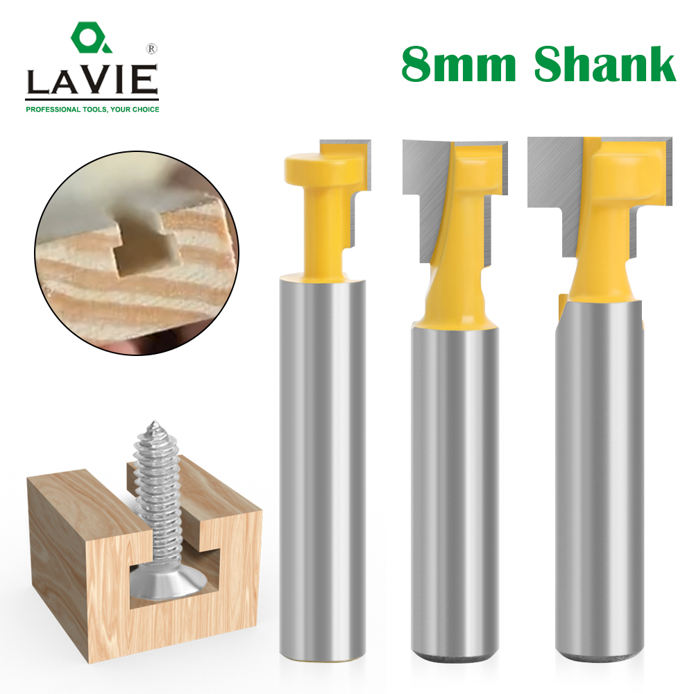 LAVIE 8 มม.Shank T-Slot เครื่องตัด Router Bit ชุด Key Hole Bits Hex Bolt T Slotting Milling CUTTER ส