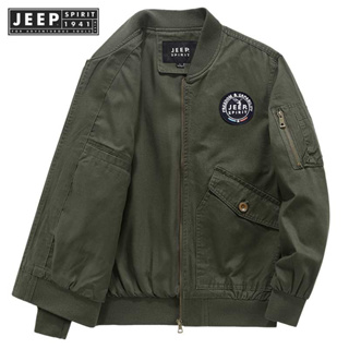 JEEP SPIRIT 1941 ESTD เสื้อแจ็กเก็ตลําลอง ทรงหลวม แบบบาง แฟชั่นฤดูใบไม้ร่วง และฤดูหนาว สําหรับผู้ชาย