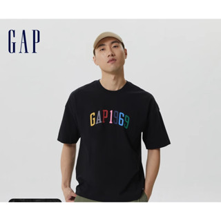 เสื้อยืดแขนสั้น ผ้าฝ้ายแท้ พิมพ์ลายโลโก้ Gap สําหรับผู้ชาย