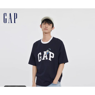 เสื้อยืดแขนสั้น ผ้าฝ้ายแท้ พิมพ์ลายโลโก้ Gap สําหรับผู้ชาย