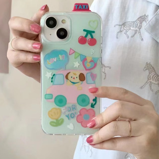 เคสโทรศัพท์มือถือ tpu แบบนิ่ม ลายรถบัส สีชมพู สําหรับ iPhone 13pro 12pro 14 14promax 14pro