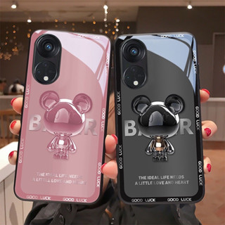 เคส OPPO A78 A98 A77 5G เคส OPPO A57 A77S A17 A17K A76 A96 A57 2022 เคส หรูหรา โลหะ หมี ของเหลว แก้ว เคสกันกระแทก และเคสโทรศัพท์ กันกระแทก