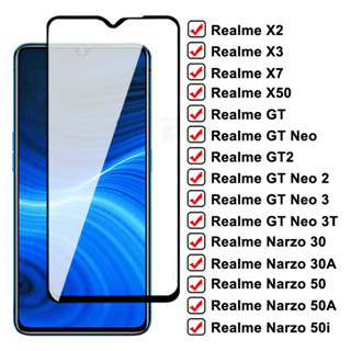 ฟิล์มกระจกนิรภัยกันรอยหน้าจอ 9D สีดํา สําหรับ Realme X X2 X3 X7 X50 Pro GT2 GT Neo 2 3 3T Narzo 30 30A 50 50A 50i 2 ชิ้น