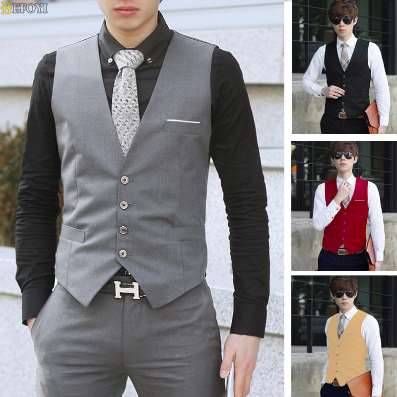 เสื้อกั๊กลำลองสำหรับผู้ชายบางพอดีกับสำนักงานธุรกิจหลายสีขนาดใหญ่ 【S-6XL】