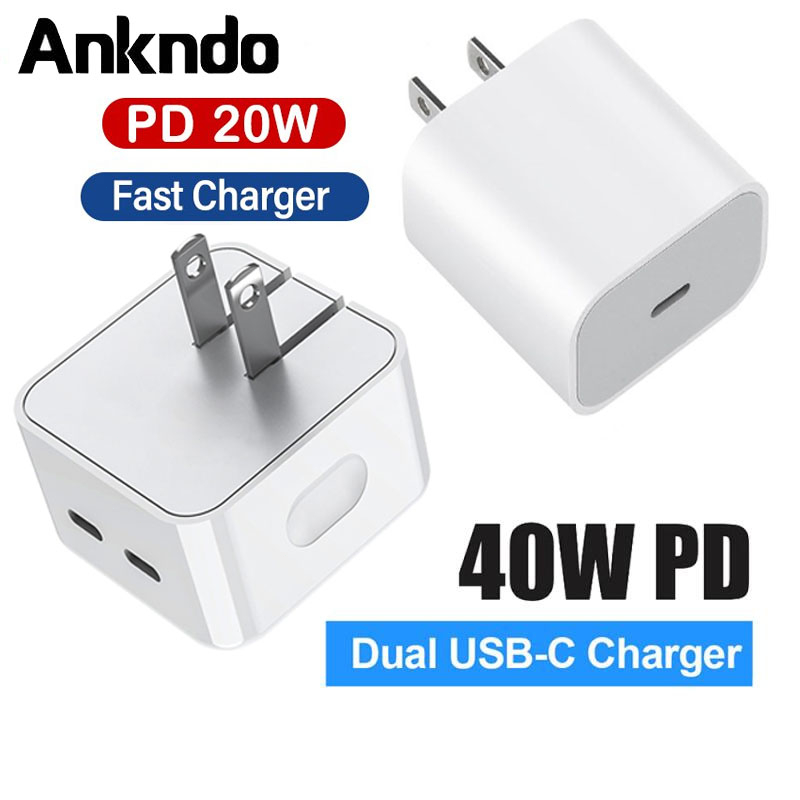 Ankndo อะแดปเตอร์พอร์ตชาร์จเร็ว 40W/ 45W/ 20W PD Dual Type-c สําหรับ Samsung i phone