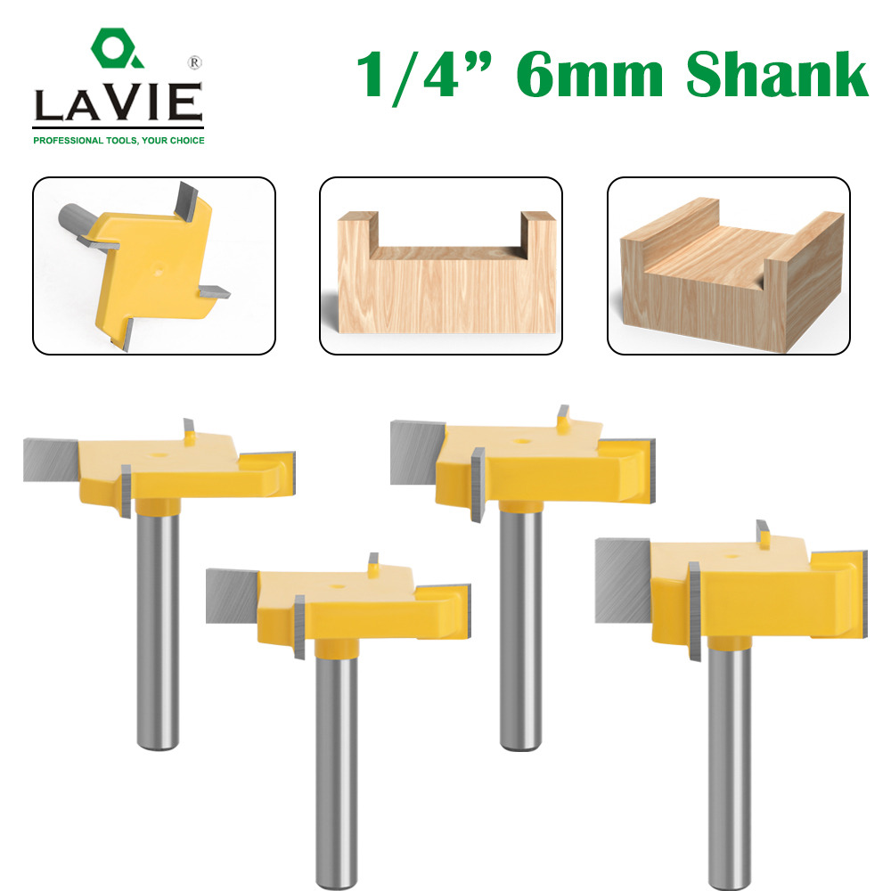 Lavie 1 ชิ้น 6 มิลลิเมตรหรือ 6.35 มิลลิเมตร Shank D 40 มิลลิเมตร 4 ขอบ T ประเภท Slotting เครื่องตัดเครื่องมืองานไม้ Router Bits สําหรับเครื่องตัด