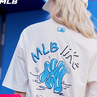 เสื้อยืดแขนสั้นลําลอง ผ้าฝ้ายแท้ พิมพ์ลายโลโก้ MLB คุณภาพสูง แฟชั่นคู่รัก สําหรับผู้ชาย และผู้หญิง