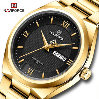 Naviforce 8030 นาฬิกาข้อมือควอตซ์แฟชั่น สายแสตนเลส สีทอง กันน้ํา สําหรับบุรุษ