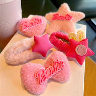 Sweet Barbiepink กิ๊บติดผม รูปดาวห้าแฉก ประดับโบว์ ขนฟู เครื่องประดับ สําหรับผู้หญิง