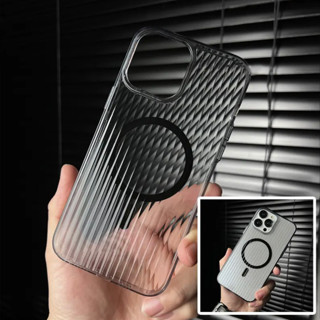 【Corrugated stripes/Clear Acrylic hard case/Grey】เคส compatible for iPhone 13 14 pro max case