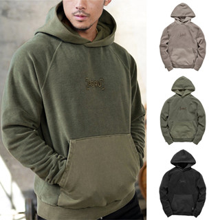 เสื้อกันหนาวลําลอง มีฮู้ด ผ้าขนแกะ ทรงหลวม สีพื้น สําหรับผู้ชาย