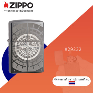 Zippo เข็มทิศแกะสลักน้ําแข็ง สีดํา® ไฟแช็กกันลม 29232