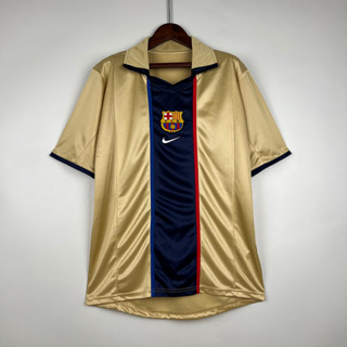 เสื้อกีฬาแขนสั้น ลายทีมชาติฟุตบอล Barcelona 2002 ชุดเยือน คุณภาพสูง สไตล์เรโทร สําหรับผู้ชาย