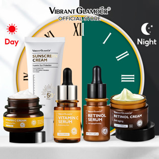 Vibrant GLAMOUR ชุดครีมกันแดด วิตามินซี กรดไฮยารูลอนิก เรตินอล 2.5% ลดริ้วรอยแห่งวัย เมลามีซ่า 5 ชิ้น