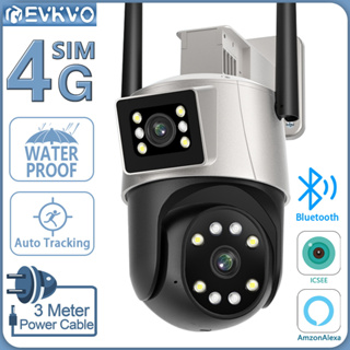 Evkvo กล้องวงจรปิดไร้สาย 8MP 4K Dual Lens WiFi IP หน้าจอคู่ PTZ กันน้ํา ติดตามอัตโนมัติ มองเห็นกลางคืน เชื่อมต่อโทรศัพท์ บ้าน กล้องรักษาความปลอดภัย วิดีโอ ICSEE PRO APP