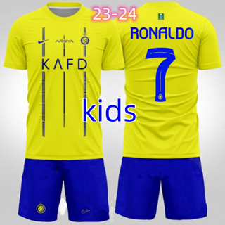 เสื้อกีฬาแขนสั้น ลายทีมชาติฟุตบอล Ronaldo 7# 2023-24Al-Nassr สําหรับเด็ก