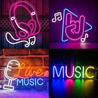 ป้ายไฟนีออน LED ลายตัวอักษร MUSIC หลากสีสัน สําหรับตกแต่งผนัง ห้องนอน บาร์ ปาร์ตี้ เกม ห้อง ห้องนั่งเล่น