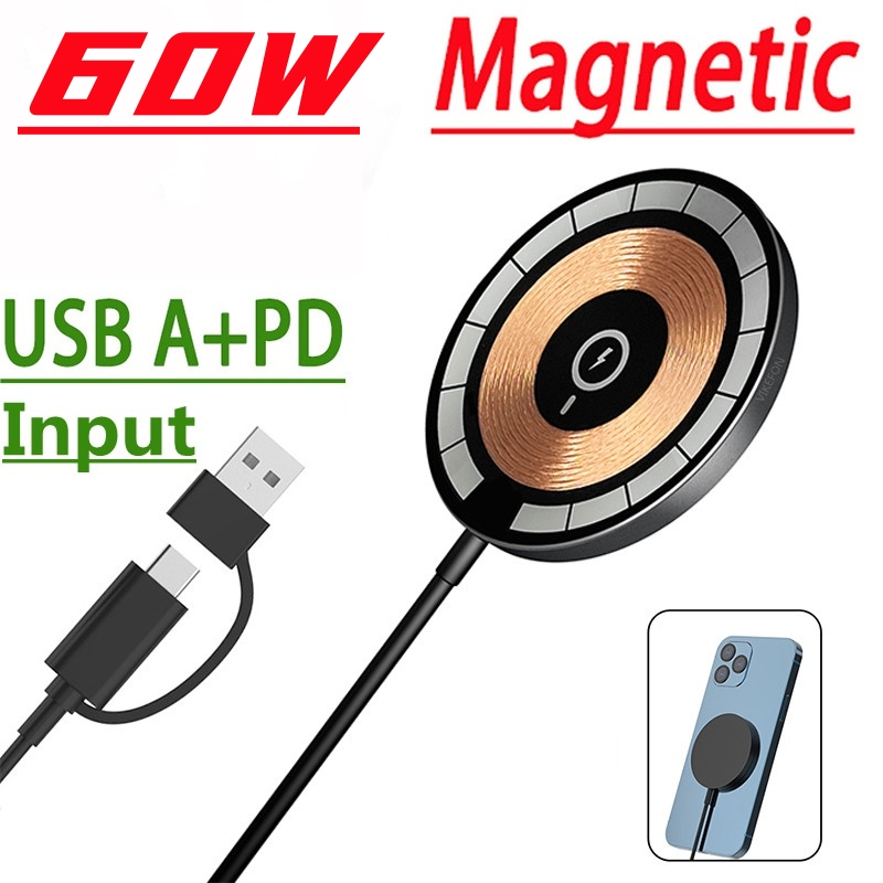 60w Wireless Charger Magnetic Pad สําหรับ iPhone 14 13 12 11 Pro X XS Max XR Samsung S21 S20 Fast Charging Dock Station ผู ้ ถือโทรศัพท ์