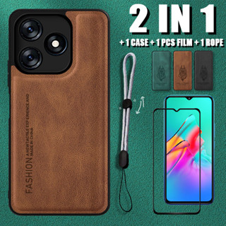 2 IN 1 เคสหนังหรูหรา พร้อมเชือกปรับได้ และตัวป้องกันหน้าจอเซรามิค สําหรับ Tecno Spark 10 NFC