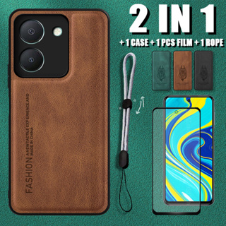 2 IN 1 เคสหนังหรูหรา พร้อมเชือกปรับได้ และตัวป้องกันหน้าจอเซรามิค สําหรับ VIVO Y36 5G