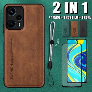 2 IN 1 เคสหนังหรูหรา พร้อมเชือกปรับได้ และตัวป้องกันหน้าจอเซรามิค สําหรับ Xiaomi poco F5