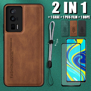 2 IN 1 เคสหนังหรูหรา พร้อมเชือกปรับได้ และตัวป้องกันหน้าจอเซรามิค สําหรับ Xiaomi poco F5 pro