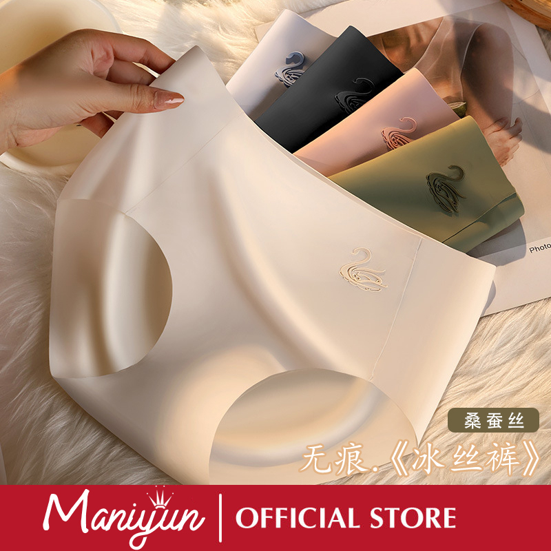 Maniyun ฤดูร้อนชุดชั้นในผ้าไหมน้ําแข็งผู้หญิงกลางเอว 3D สะโพกยกกางเกงผ้าฝ้ายไม่มีรอยต่อ