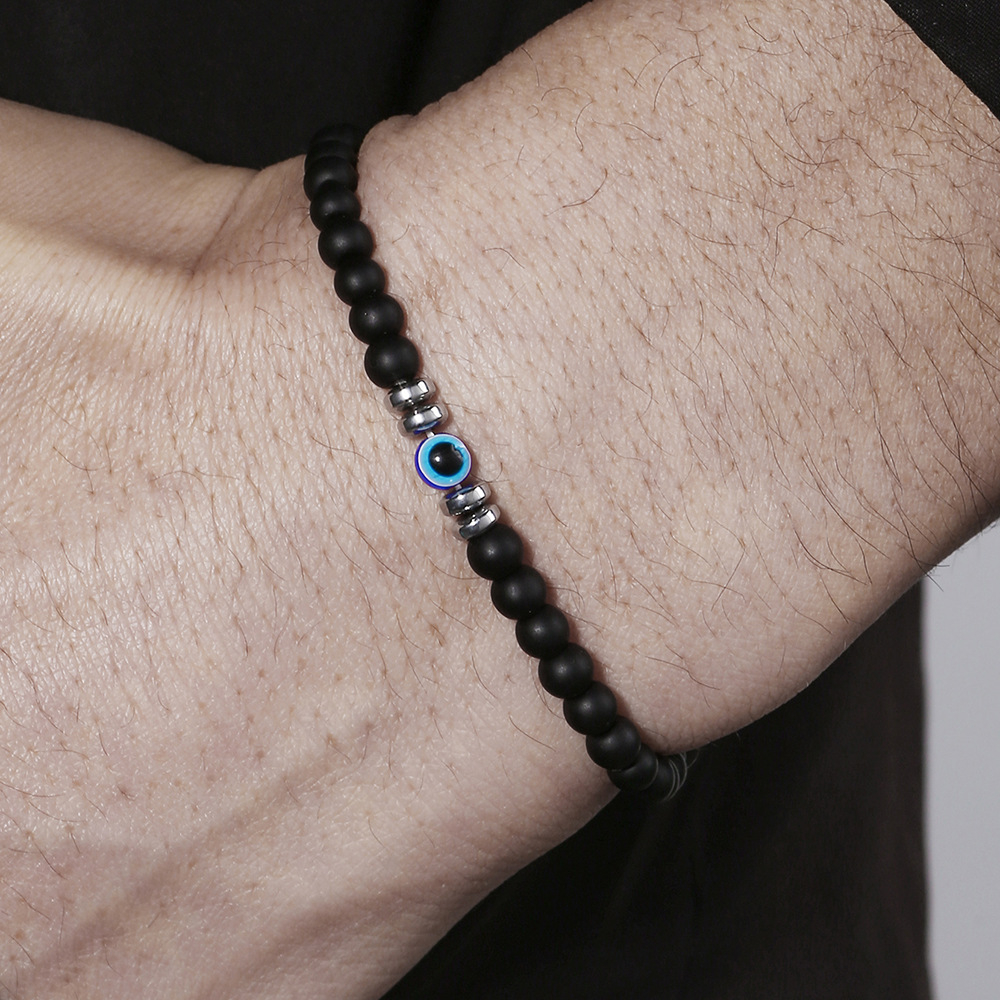 4 มม.ลูกปัด Blessed Evil Eye สร้อยข้อมือสําหรับชาย Lucky Amulet Blue Eye สายรัดข้อมือยืดหยุ่นของขวัญอุปกรณ์เสริม