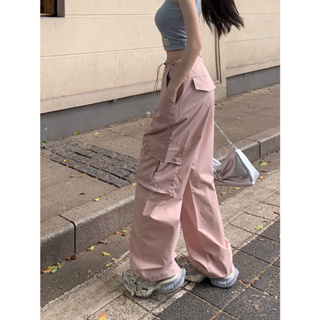 American retro Cargo pants womens drawstring loose and versatile straight trousers wide leg pants sports casual pants