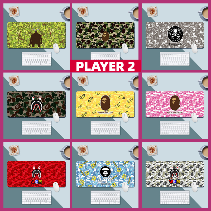 Bape แผ่นรองเมาส์เล่นเกม คีย์บอร์ด แล็ปท็อป ขนาดใหญ่ 90x40 80x30