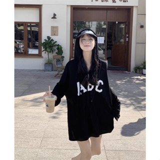 Sunscreen Coat Long Sleeve Thin Hooded V-Neck Letter T-shirt Loose Cover Long Sleeve T-shirt