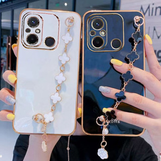 เคสโทรศัพท์มือถือ ชุบไฟฟ้า พร้อมสร้อยข้อมือ สําหรับ redmi 12C