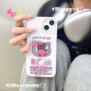 เคสโทรศัพท์มือถือแบบแข็ง กรอบนิ่ม ลายการ์ตูนแมว KT น่ารัก สีชมพู สําหรับ iPhone 14Pro max case 13Pro max 12Pro max 14Pro 13Pro 12Pro 11 12 13 14 case