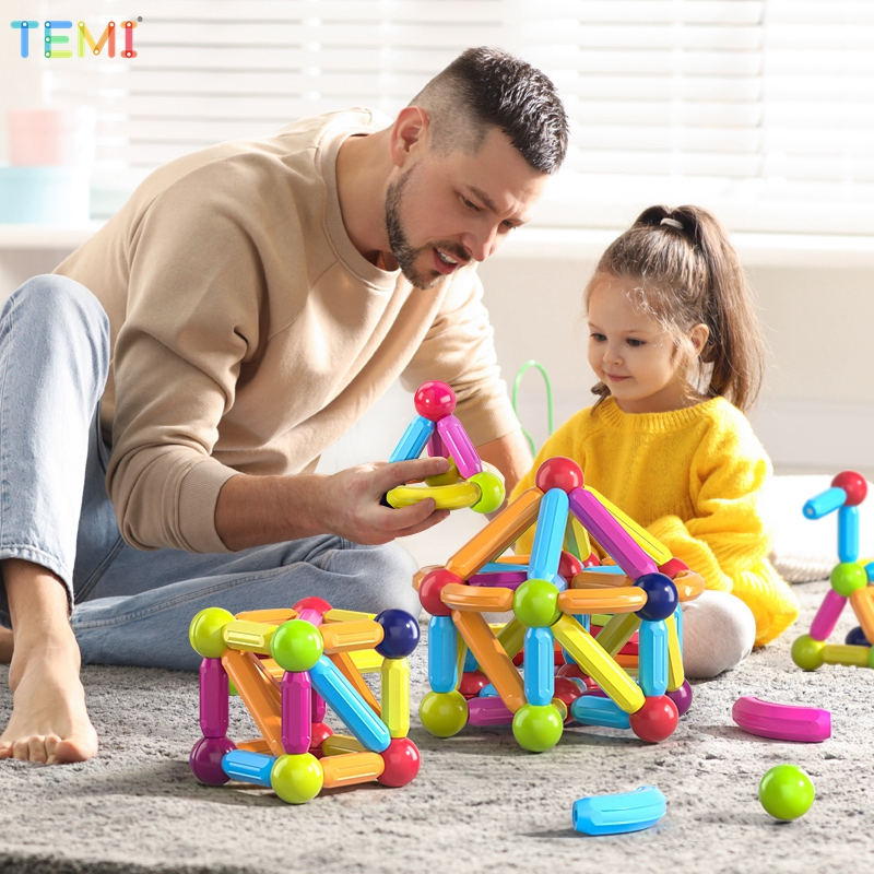TEMI ชุดตัวต่อแม่เหล็ก เสริมพัฒนาการ บล็อคตัวต่อแม่เหล็ก 3D ของเล่นเด็ก เสริมทักษะ บล็อกตัวต่อแม่เหล็ก สร้างจินตนาการ เกมสมอง