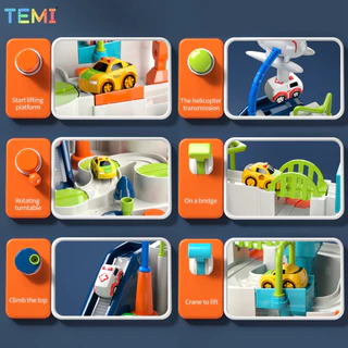 ⭐การจัดส่งในประเทศไทย ⭐TEMI รถของเล่นผจญภัยชุดติดตามและเกมรถชุดของเล่นเพื่อการศึกษาเด็กที่จอดรถเกม