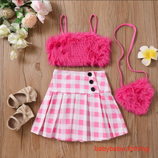 Babyclothes- ชุดเสื้อสายเดี่ยว แขนกุด และกระโปรงพลีท ลายสก๊อต ยืดหยุ่น พร้อมสายสะพายข้าง แฟชั่นฤดูร้อน สําหรับเด็กผู้หญิงวัยหัดเดิน