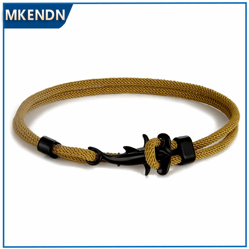 Mkendn Ocean สไตล์ Black Hammerhead Sharks Multilayer 3 มม.Milan สร้อยข้อมือเชือกผู้ชายผู้หญิง Surf Beach สายรัดข้อมือปรับเครื่องประดับ Homme
