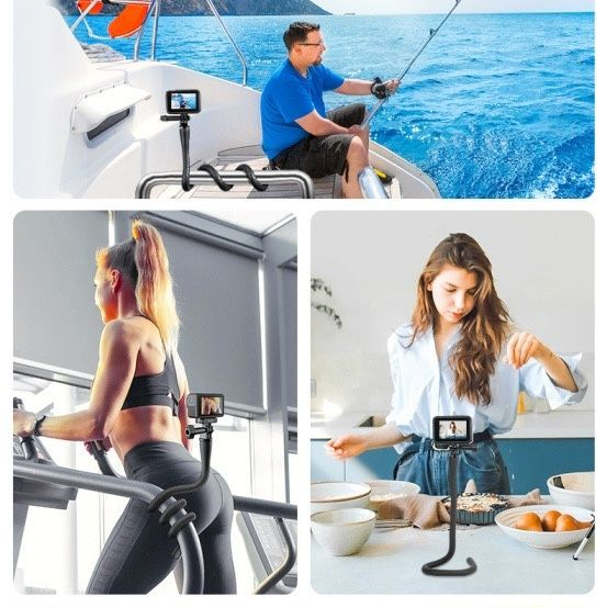 TELESIN วงเล็บแบบยืดหยุ่นเหมาะสําหรับ Insta360 Go 3s/X5/X4/ACE PRO/Go3/X3/oneX2/Gopro ยิงขี่รถจักรยานยนต์วงเล็บยึด