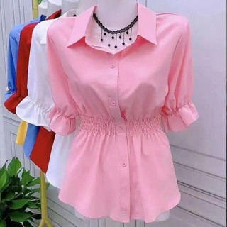 เสื้อเชิ้ต ผ้าชีฟอง แฟชั่นสําหรับสตรี เก็บเอว เสื้อผู้หญิง ดูผอม สีขาว สีชมพู สีน้ําเงิน