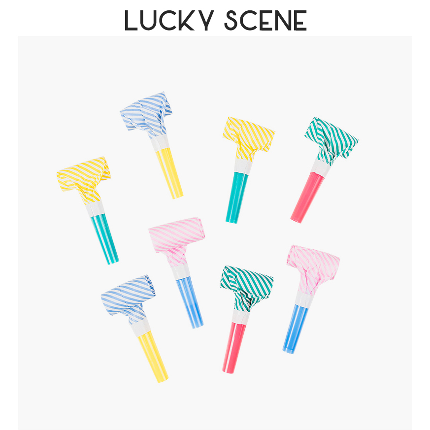 8 ชิ้นสดสีสันสดใสปาร์ตี้โบลเวอร์ Blowout Horn Whistle เครื่องทําเสียงรบกวนสําหรับงานเลี้ยงวันเกิด S00658