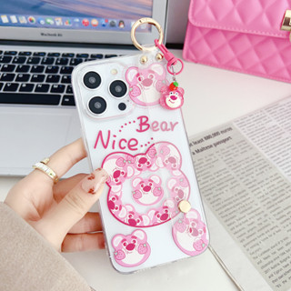 เคสโทรศัพท์มือถือ ซิลิโคนนิ่ม ลายการ์ตูนหมีสตรอเบอร์รี่น่ารัก พร้อมอุปกรณ์เสริม สําหรับ Oppo A12 A15 A15S A16 A17 A3S A5S A12 A54 A53 F19Pro A83 A17 A55 A16K