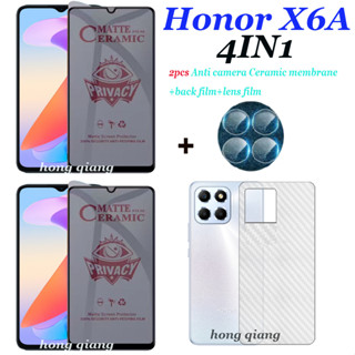 (4in1) ฟิล์มกระจกนิรภัยกันรอยหน้าจอ คาร์บอนไฟเบอร์ กันแอบมอง สําหรับ Honor X6A Honor X8A Honor X7A 2 ชิ้น