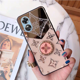 New 2023 เคสโทรศัพท์ OPPO Reno 8T 5G 4G 8 Pro 8Z 7 Z 5G Reno8 Pro Thailand Version Fashion Bling Gold Diamond Clover with Ring Bracket Hard Case Acrylic Cover เคส Reno8T